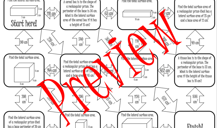 Surface area of prisms and cylinders maze