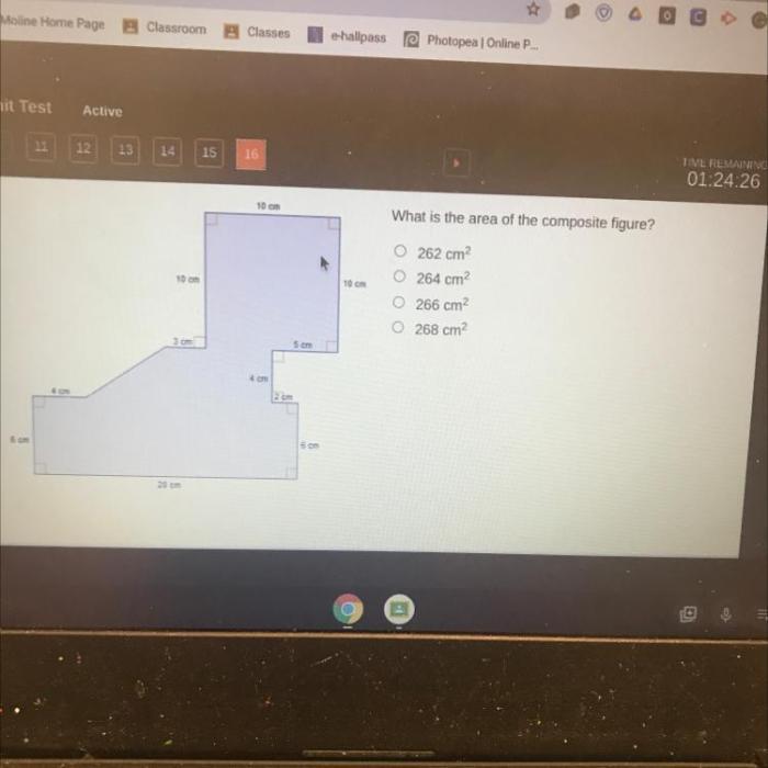 What is the area of the composite figure 262 cm2