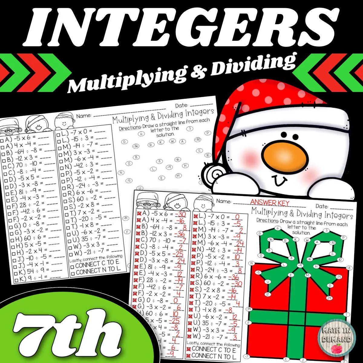 Multiplying and dividing integers answer key