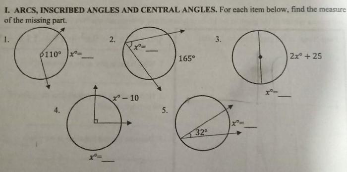 Central angles and arc measures notes answer key